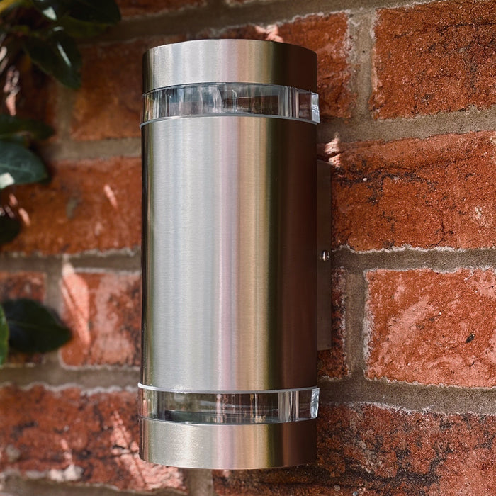 Lutec 5604021001 FOCUS IP44 GU10 Outdoor Up/Down Wall Light - Stainless Steel (Lamp Not Included)