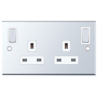 Selectric 7MPRO-385 7M-PRO 2 Gang 13A Switched DP Socket Outlet with Outboard Rockers & 2 Earth Terminals - Polished Chrome, White Insert