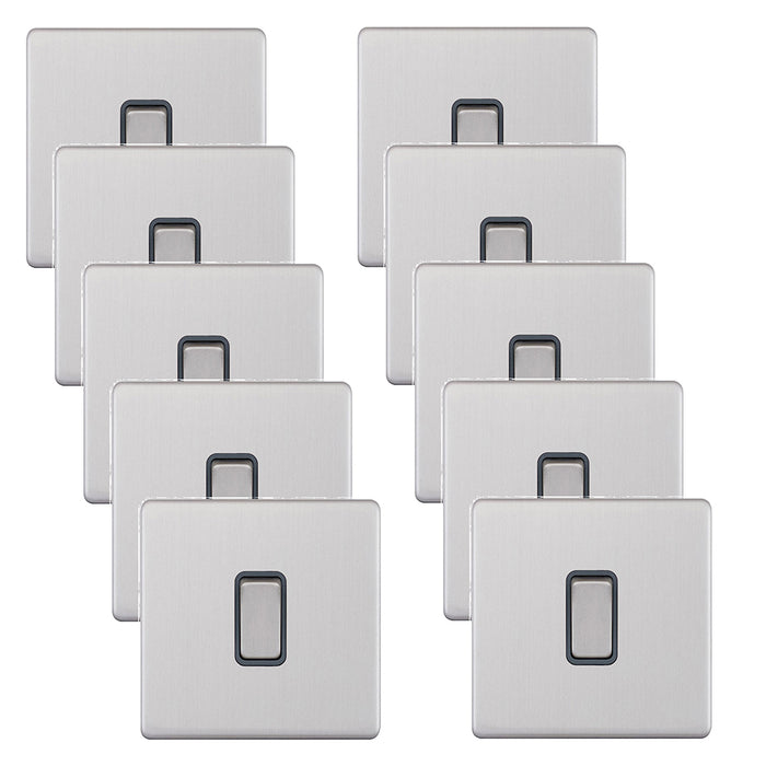 Selectric 5MPLUS-101 5M-PLUS Screwless 1 Gang 2 Way 10AX Plate Switch - Satin Chrome, Grey Insert (Pack 10)