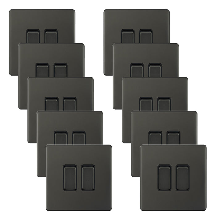 Selectric 5MPLUS-12-02 5M-PLUS Screwless 2 Gang 2 Way 10AX Plate Switch - Dark Bronze, Black Insert (Pack 10)