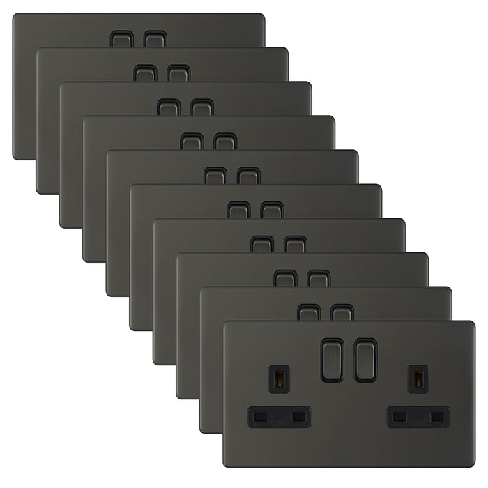 Selectric 5MPLUS-12-22 5M-PLUS Screwless 2 Gang 13A Switched DP Socket Outlet with 2 Earth Terminals - Dark Bronze, Black Insert (Pack 10)