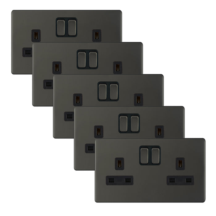 Selectric 5MPLUS-12-51 5M-PLUS Screwless 2 Gang 13A Switched SP Socket Outlet - Dark Bronze, Black Insert (Pack 5)