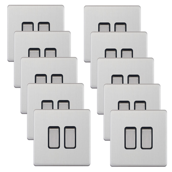 Selectric 5MPLUS-202 5M-PLUS Screwless 2 Gang 2 Way 10AX Plate Switch - Satin Chrome, Black Insert (Pack 10)
