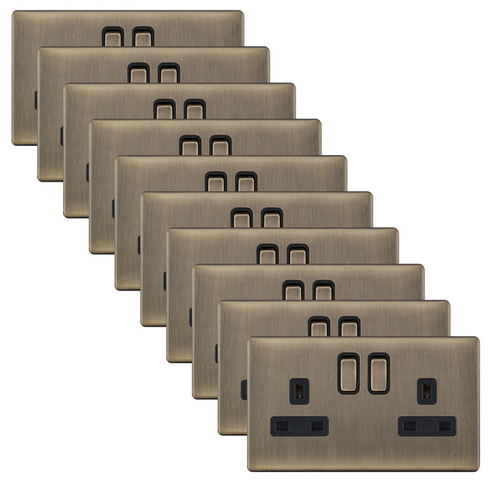 Selectric 5MPLUS-622 5M-PLUS Screwless 2 Gang 13A Switched DP Socket Outlet with 2 Earth Terminals - Antique Brass, Black Insert (Pack 10)