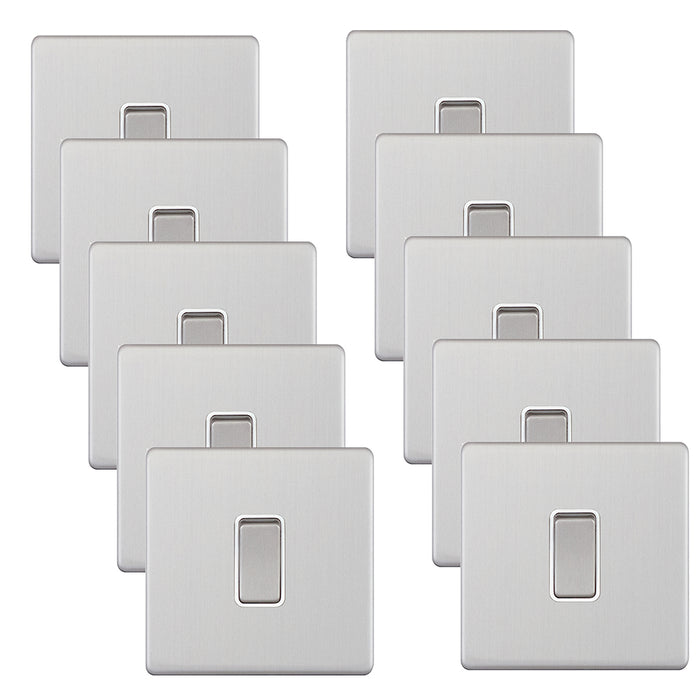 Selectric 5MPLUS-701 5M-PLUS Screwless 1 Gang 2 Way 10AX Plate Switch - Satin Chrome, White Insert (Pack 10)