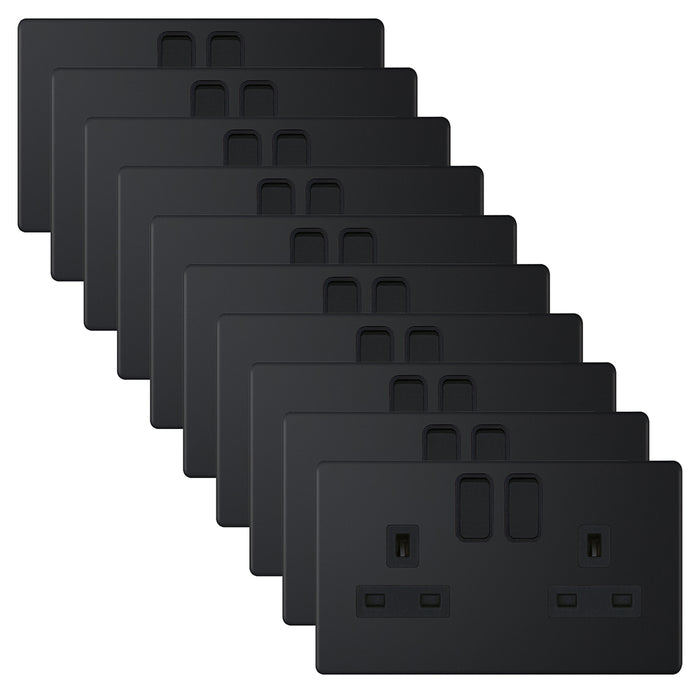 Selectric 5MPLUS-822 5M-PLUS Screwless 2 Gang 13A Switched DP Socket Outlet with 2 Earth Terminals - Matt Black, Black Insert (Pack 10)