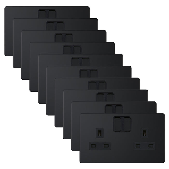Selectric 5MPLUS-851 5M-PLUS Screwless 2 Gang 13A Switched SP Socket Outlet - Matt Black, Black Insert (Pack 10)