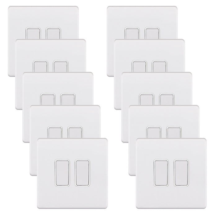 Selectric 5MPLUS-902 5M-PLUS Screwless 2 Gang 2 Way 10AX Plate Switch - Matt White, White Insert (Pack 10)