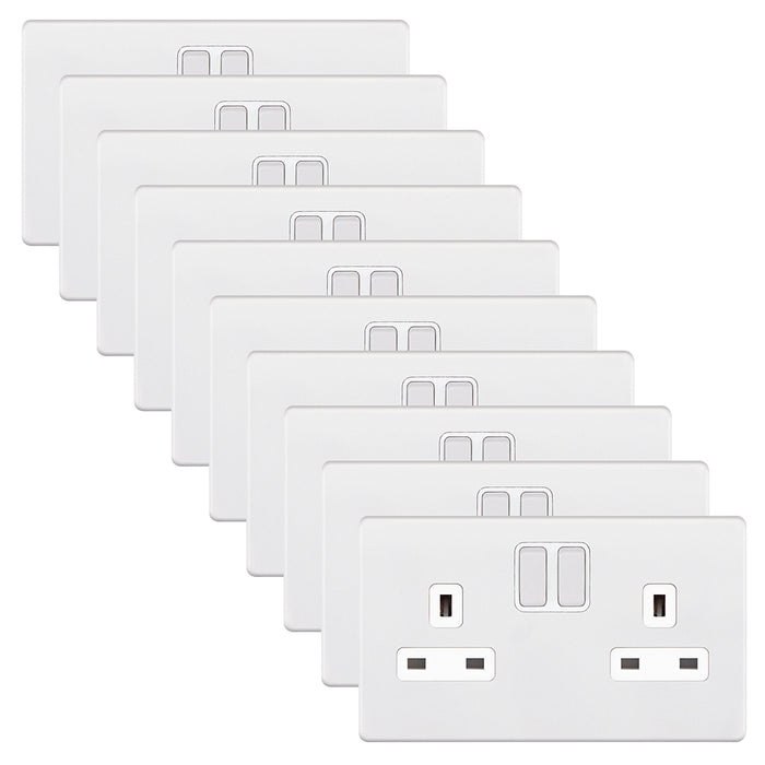 Selectric 5MPLUS-951 5M-PLUS Screwless 2 Gang 13A Switched SP Socket Outlet - Matt White, White Insert (Pack 10)