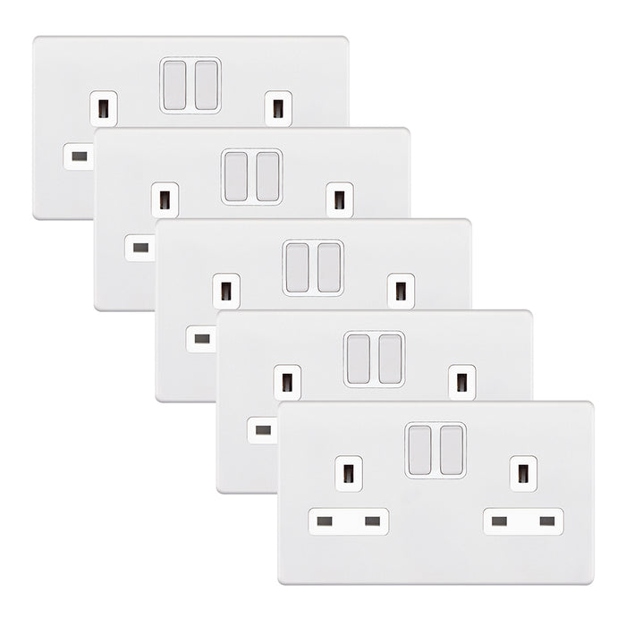 Selectric 5MPLUS-951 5M-PLUS Screwless 2 Gang 13A Switched SP Socket Outlet - Matt White, White Insert (Pack 5)