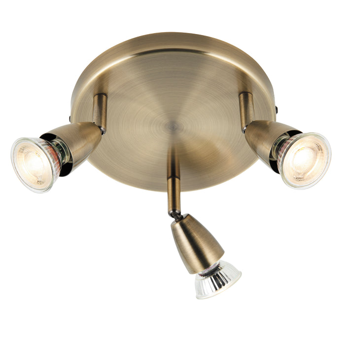 Saxby 60997 Amalfi 3lt round spotlight antique brass 35W Antique brass plate 3 x 35W GU10 reflector (Required) - westbasedirect.com