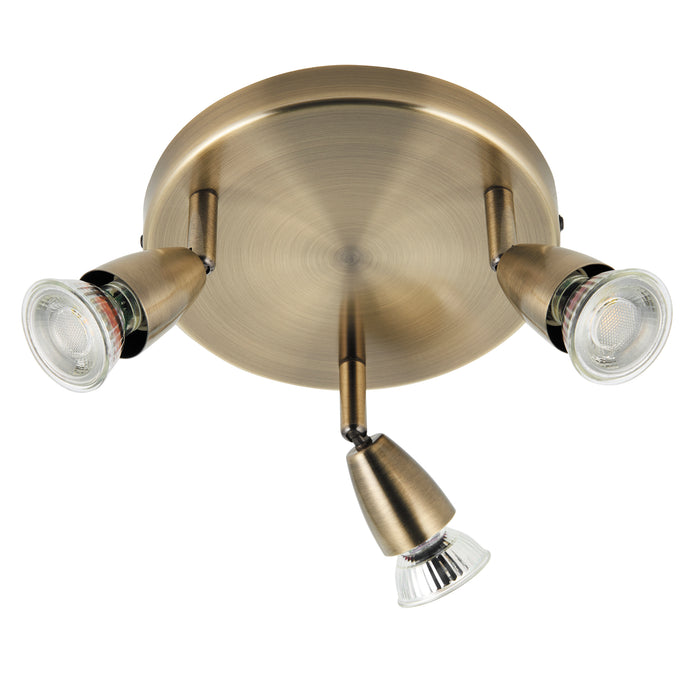 Saxby 60997 Amalfi 3lt round spotlight antique brass 35W Antique brass plate 3 x 35W GU10 reflector (Required) - westbasedirect.com