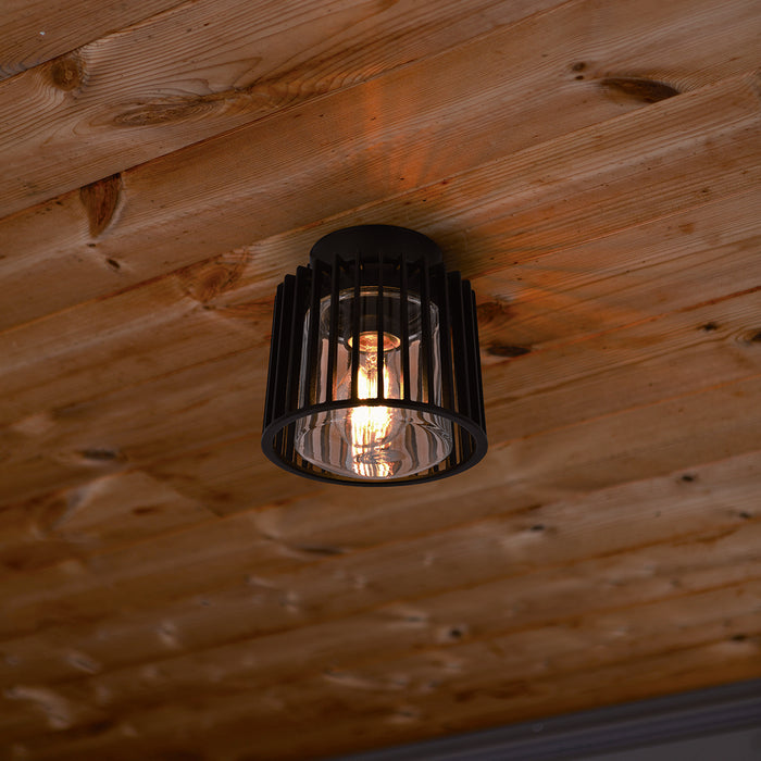 Lutec 6397501012 SHYNE IP54 E27 Outdoor Ceiling Light - Matt Black (Lamp Not Included)