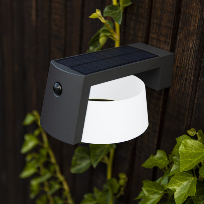 Lutec 6906001118 MOON 9.5W IP44 LED Solar Outdoor Wall Light with PIR 4000K - Dark Grey