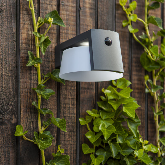Lutec 6906001118 MOON 9.5W IP44 LED Solar Outdoor Wall Light with PIR 4000K - Dark Grey