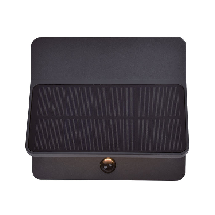 Lutec 6915401118 ALETA 12.6W IP54 LED Solar Outdoor Wall Light with PIR 3000K - Dark Grey