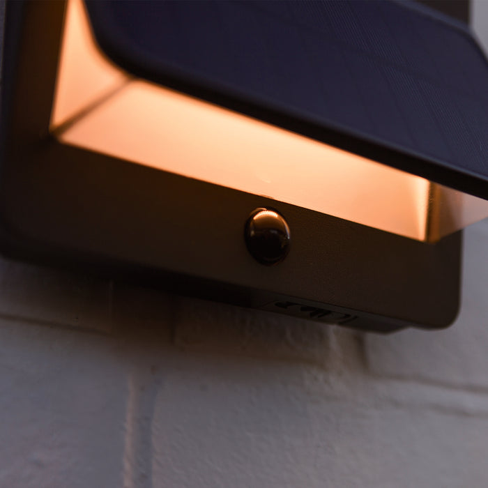 Lutec 6915401118 ALETA 12.6W IP54 LED Solar Outdoor Wall Light with PIR 3000K - Dark Grey