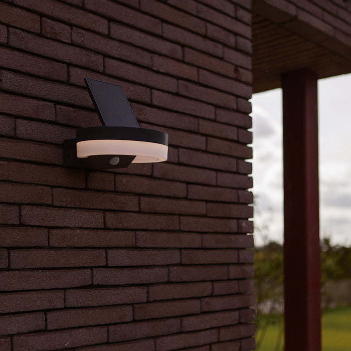 Lutec 6915801335 RUNDA 12W IP54 LED Solar Outdoor Wall Light with PIR 4000K - Dark Grey