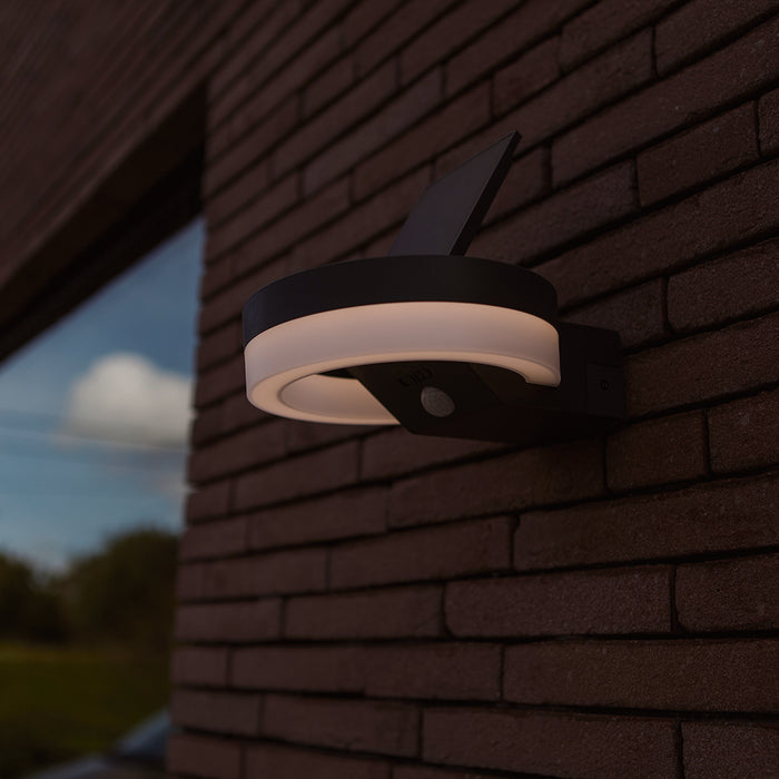 Lutec 6915801335 RUNDA 12W IP54 LED Solar Outdoor Wall Light with PIR 4000K - Dark Grey