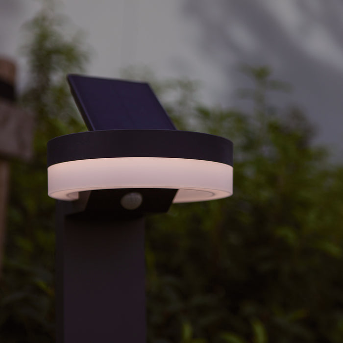 Lutec 6915802118 RUNDA 12W IP54 LED Solar Outdoor Bollard Light with PIR 4000K - Dark Grey