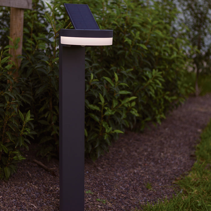 Lutec 6915802118 RUNDA 12W IP54 LED Solar Outdoor Bollard Light with PIR 4000K - Dark Grey