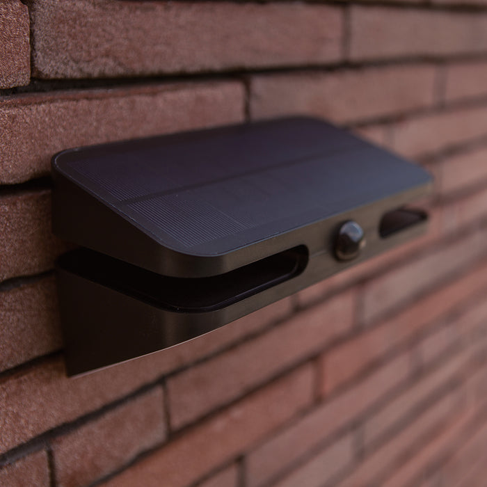 Lutec 6919501330 AERO 8.6W IP54 LED Solar Outdoor Wall Light with PIR 4000K - Matt Black