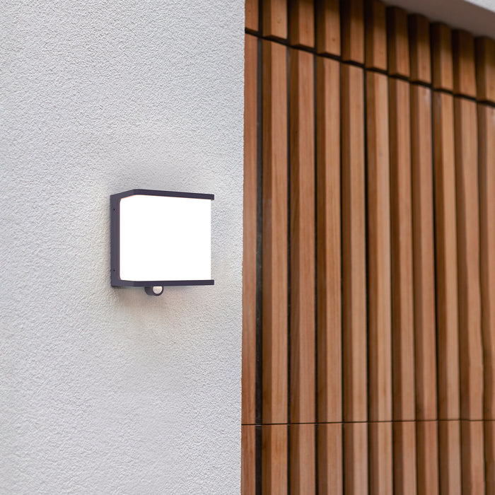 Lutec 6943701125 DOBLO 12W IP44 LED Solar Outdoor Wall Light with PIR 4000K - Dark Grey