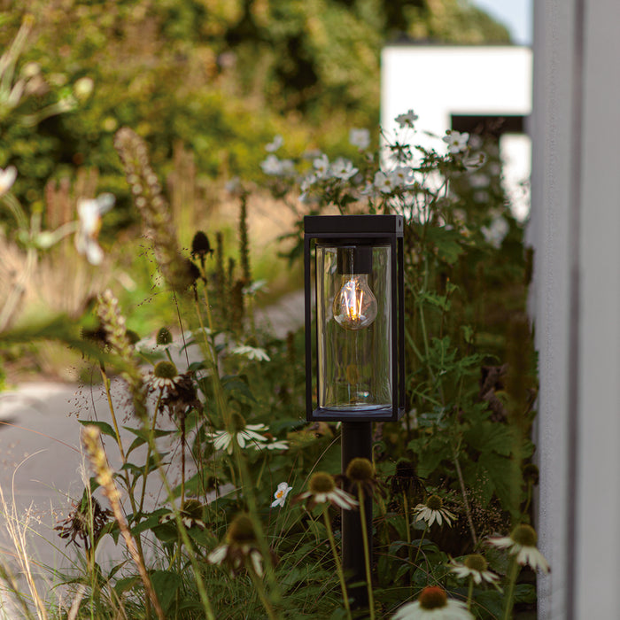 Lutec 6988802012 FLAIR 2W IP44 E27 LED Solar Outdoor Bollard Light 2700K - Matt Black