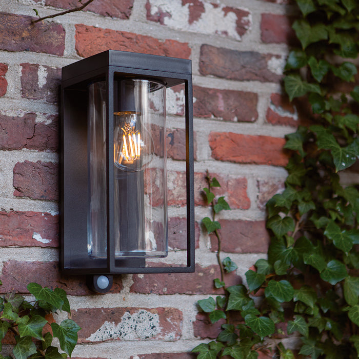Lutec 6988804012 FLAIR 2W IP44 E27 LED Solar Outdoor Wall Light with PIR 2700K - Matt Black