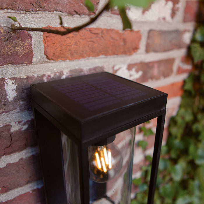 Lutec 6988804012 FLAIR 2W IP44 E27 LED Solar Outdoor Wall Light with PIR 2700K - Matt Black