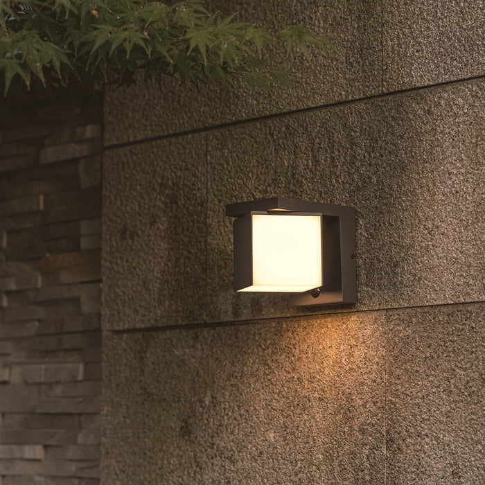 Lutec 6993801118 PRIMA 9.5W IP44 LED Solar Hybrid Outdoor Wall Light with PIR 3000K - Dark Grey