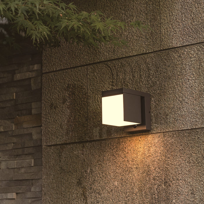 Lutec 6993801118 PRIMA 9.5W IP44 LED Solar Hybrid Outdoor Wall Light with PIR 3000K - Dark Grey