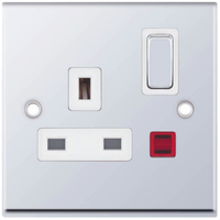 Selectric 7MPRO-323 7M-PRO 1 Gang 13A Switched DP Socket Outlet with Neon - Polished Chrome, White Insert