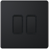 Selectric 5MPLUS-802 5M-PLUS Screwless 2 Gang 2 Way 10AX Plate Switch - Matt Black, Black Insert