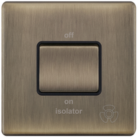 Selectric 5MPLUS-608 5M-PLUS Screwless 10AX 3 Pole Fan Isolator Switch - Antique Brass, Black Insert