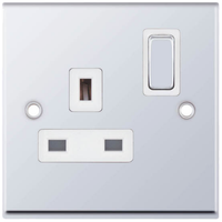 Selectric 7MPRO-321 7M-PRO 1 Gang 13A Switched DP Socket Outlet - Polished Chrome, White Insert