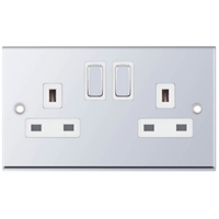 Selectric 7MPRO-322 7M-PRO 2 Gang 13A Switched DP Socket Outlet with 2 Earth Terminals - Polished Chrome, White Insert