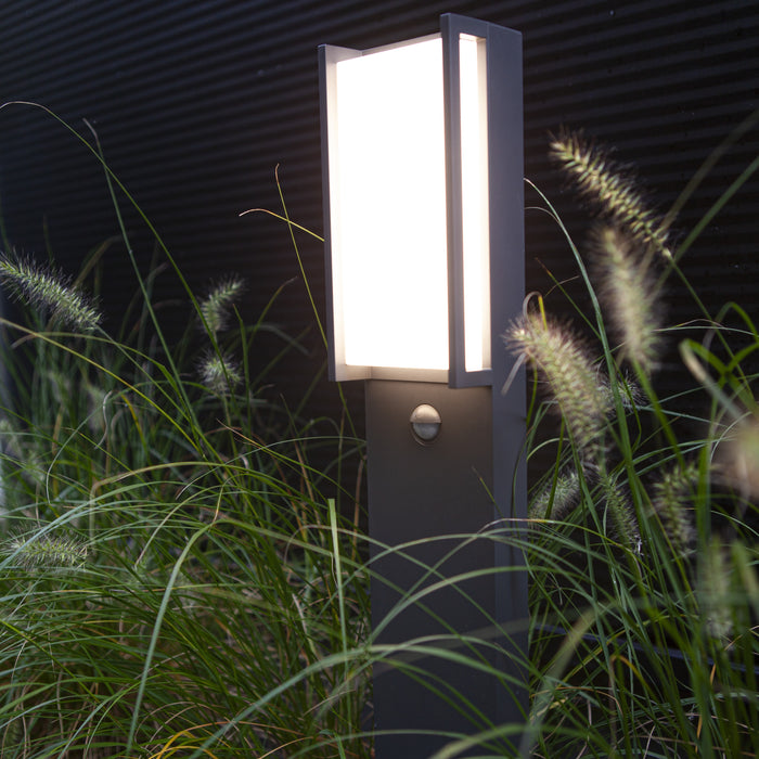 Lutec 7193004118 QUBO 14.3 IP54 LED Outdoor Bollard Light with PIR 3000K - Dark Grey