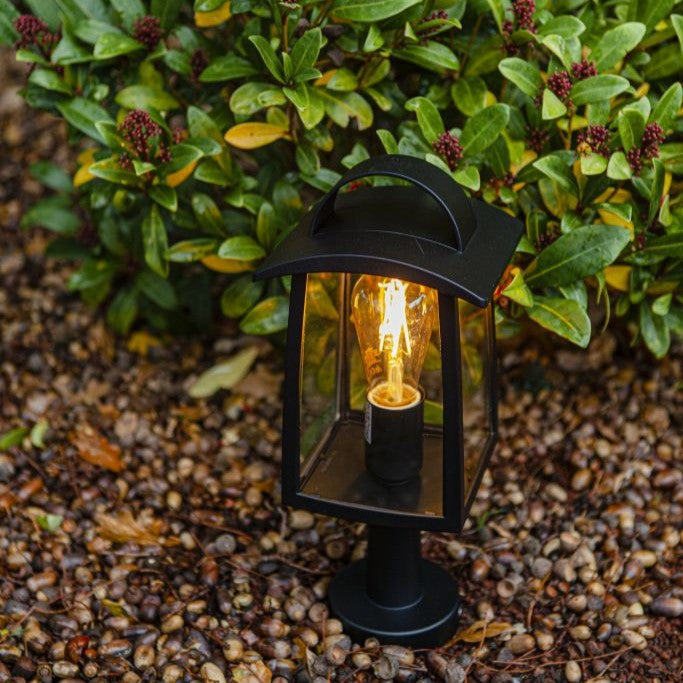 Lutec 7273604012 KELSEY IP44 E27 Outdoor Pedestal Light with Clear Glass - Matt Black (Lamp Not Included)