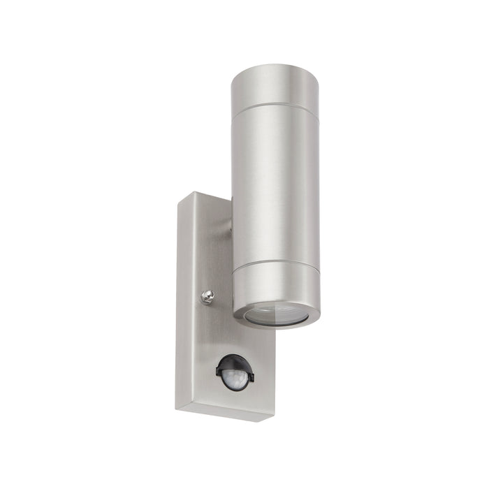 Saxby 73445 Atlantis PIR 2lt wall IP44 7W Marine grade brushed stainless steel & clear glass 2 x 7W LED GU10 (Required) - westbasedirect.com