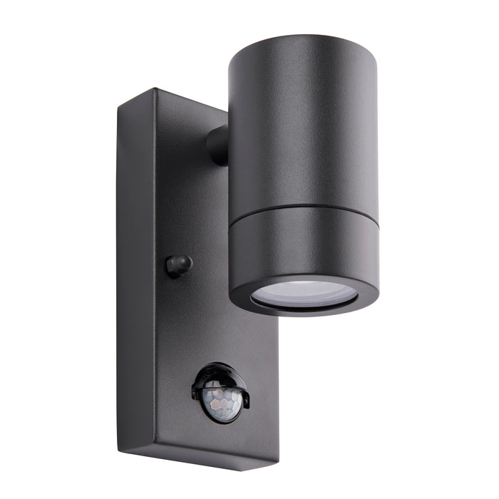 Saxby 75099 Palin PIR 1lt wall IP44 7W Anthracite grey & clear glass 7W LED GU10 (Required) - westbasedirect.com