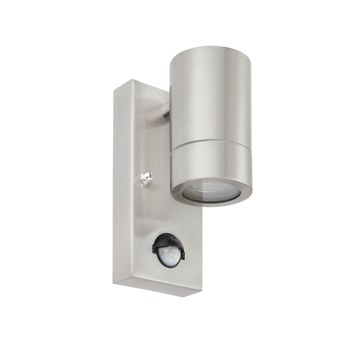 Saxby 75431 Palin PIR 1lt wall IP44 7W Brushed stainless steel & clear glass 7W LED GU10 (Required) - westbasedirect.com