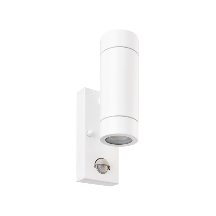Saxby 75440 Palin PIR 2lt wall IP44 7W Gloss white paint & clear glass 2 x 7W LED GU10 (Required) - westbasedirect.com
