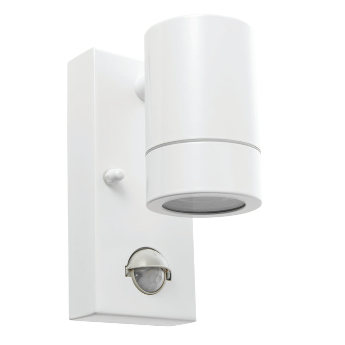 Saxby 75442 Palin PIR 1lt wall IP44 7W Gloss white paint & clear glass 7W LED GU10 (Required) - westbasedirect.com