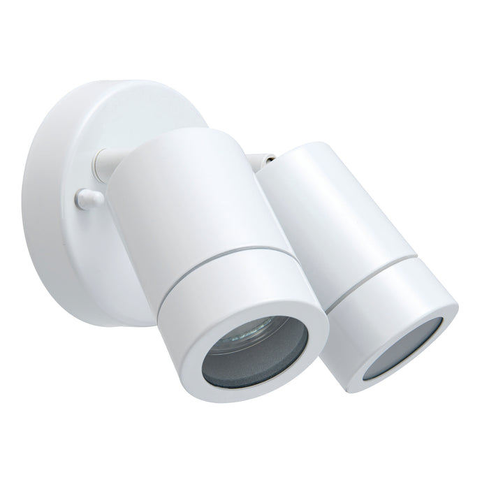Saxby 75444 Palin 2lt spot wall IP44 7W Gloss white paint & clear glass 2 x 7W LED GU10 (Required) - westbasedirect.com