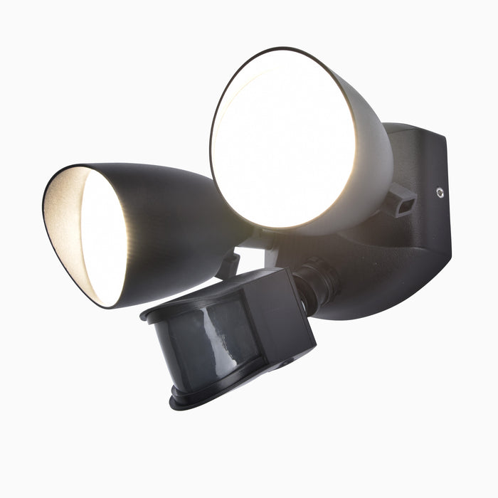 Lutec 7622222012 SHRIMP 20W IP54 LED Twin Head Floodlight with PIR 4000K - Black
