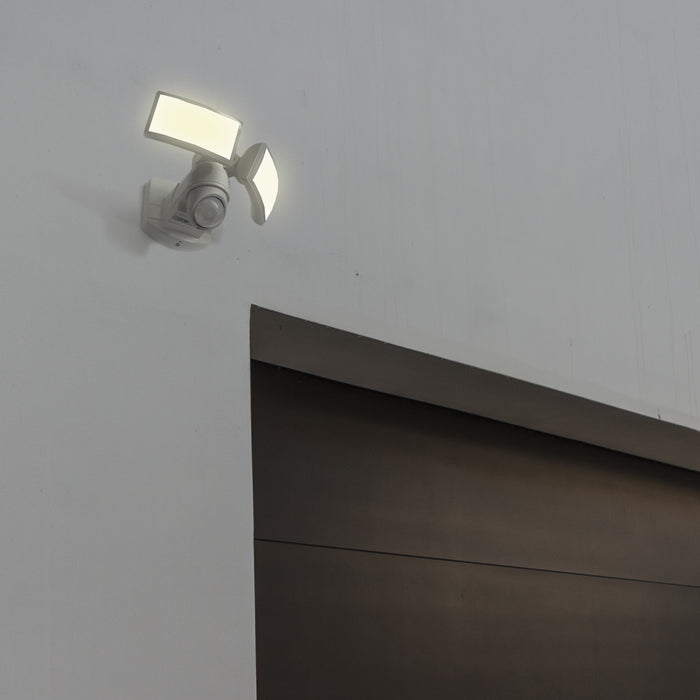 Lutec 7632201053 ARC 13W IP54 LED Twin Head Floodlight with PIR 5000K - White