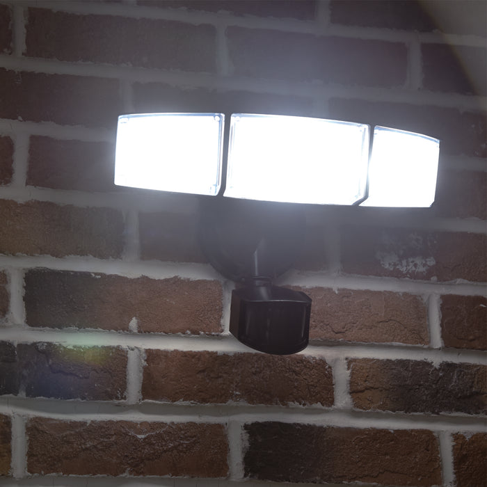 Lutec 7632817012 TRI GUARD 23W IP54 LED Triple Head Floodlight with PIR 5000K - Black