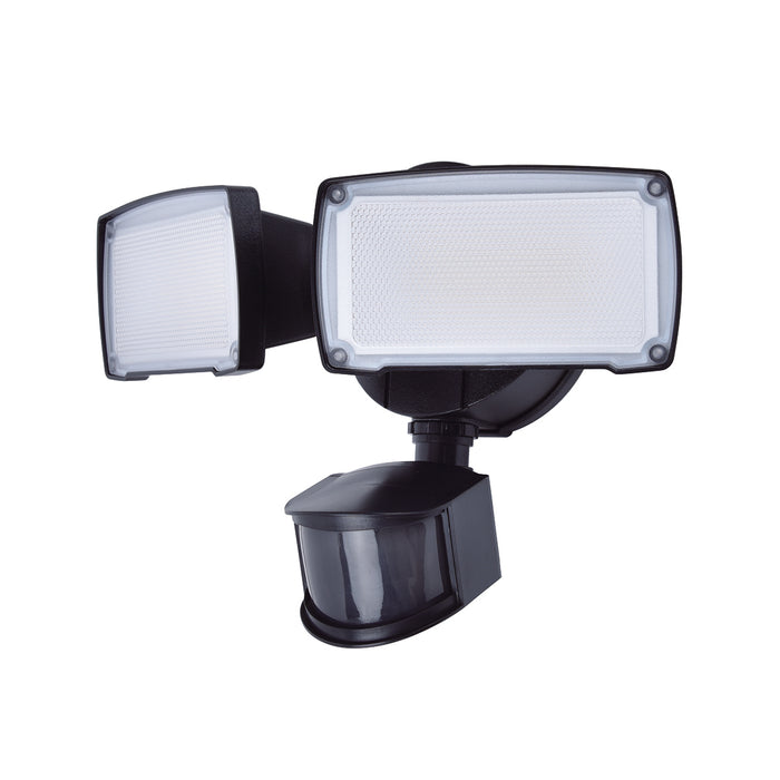 Lutec 7635432330 CHIMERA 21W IP54 LED Twin Head Floodlight with PIR 5000K - Black