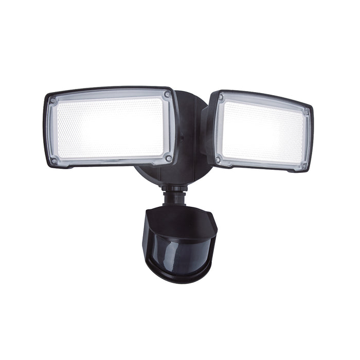 Lutec 7635432330 CHIMERA 21W IP54 LED Twin Head Floodlight with PIR 5000K - Black